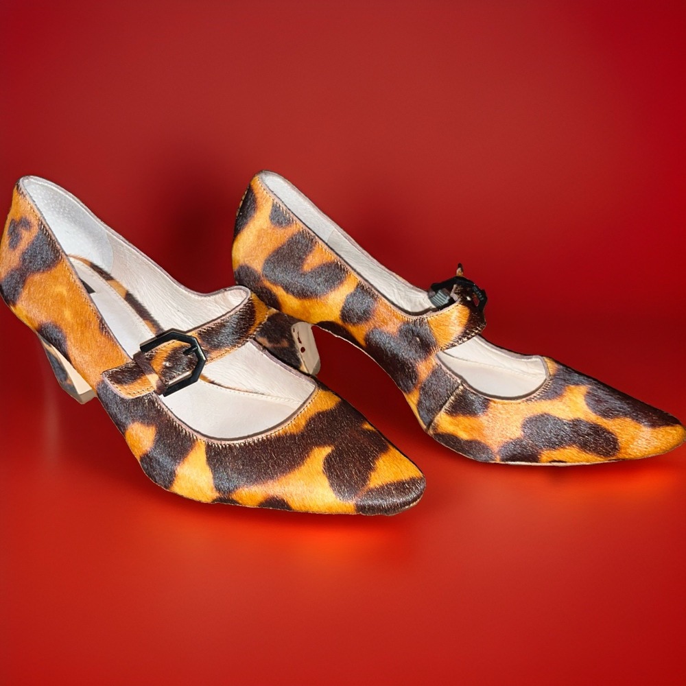 Louise et Cie Hiba Calf-Hair Mary Jane Pumps In Bold Leopard Print, Pointed Toe